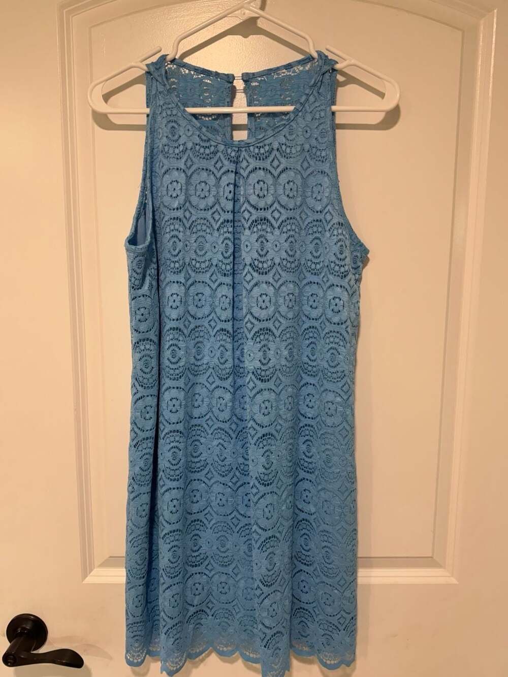 Romantic Blue Lace Midi Dress Scalloped Hem Wedding Guest Spring Size M